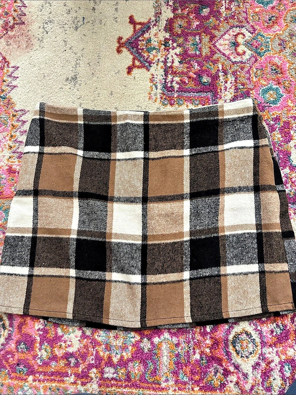 SHEIN Curve Plaid Mini Skirt in Brown & Black Size 1XL